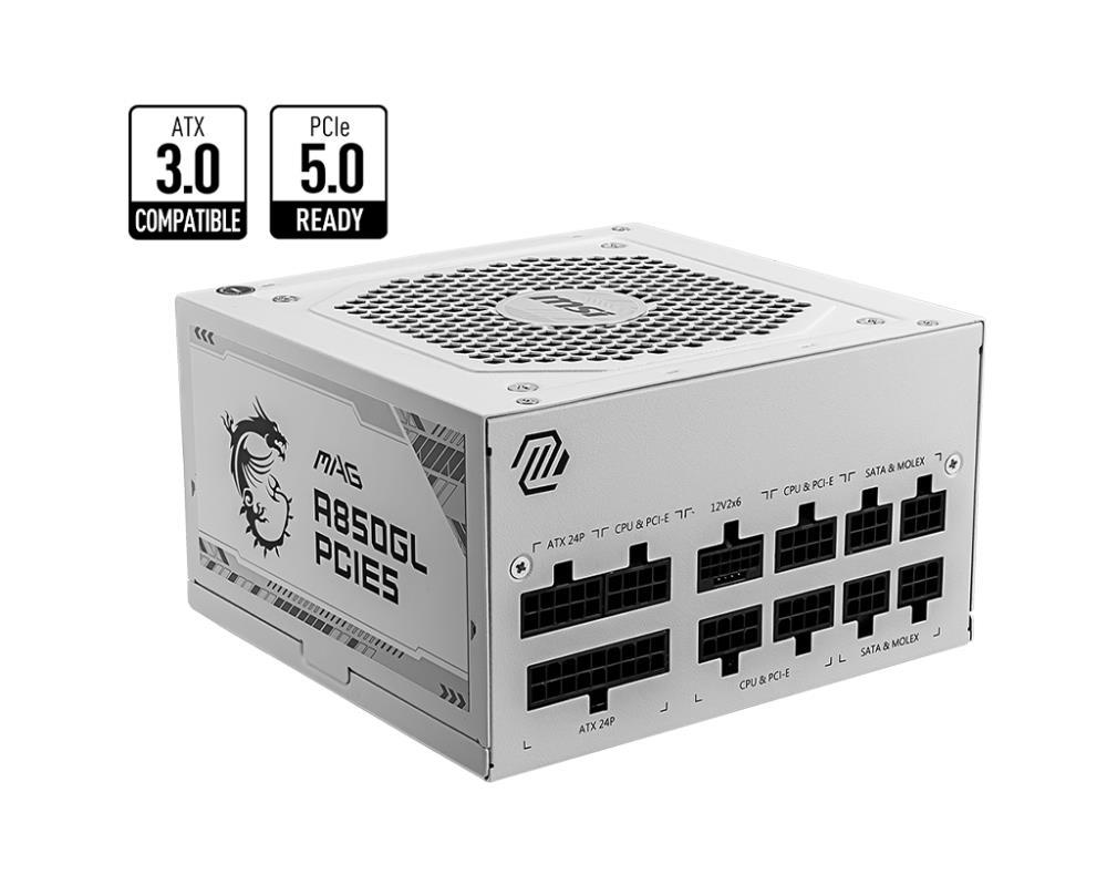 Power Supply MSI 850 Watts Efficiency 80 PLUS GOLD PFC Active MAGA850GLPCIE5WHITE