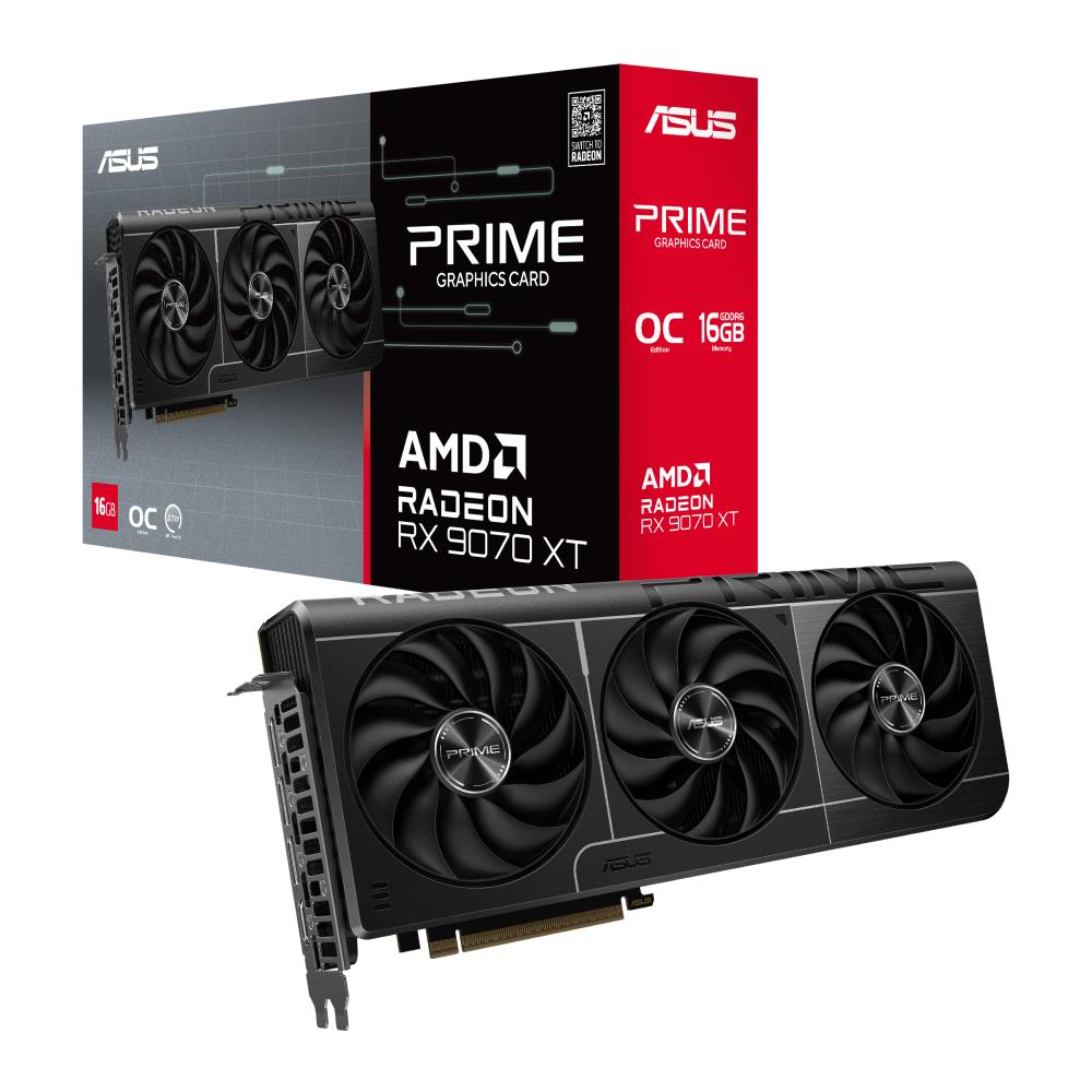 Graphics Card ASUS AMD Radeon RX 9070 XT 16 GB GDDR6 256 bit PCIE 5.0 16x Triple slot Fansink 1xHDMI 3xDisplayPort PRIME-RX9070XT-O16G