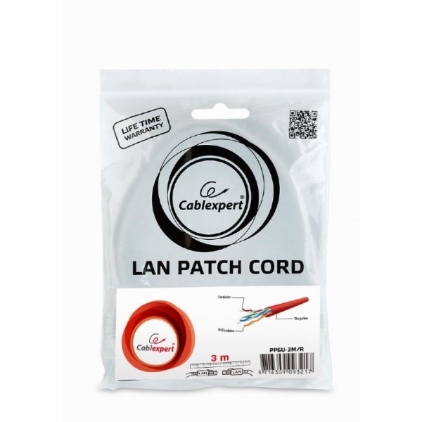 PATCH CABLE CAT6 UTP 3M/RED PP6U-3M/R GEMBIRD - Image 2