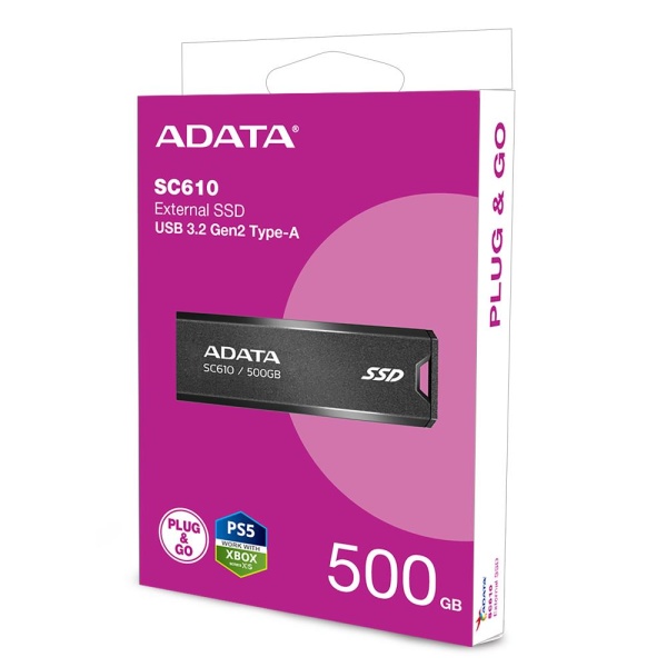 External SSD ADATA SC610 500GB USB 3.2 Write speed 500 MBytes/sec Read speed 550 MBytes/sec SC610-500G-CBK/RD - Image 8