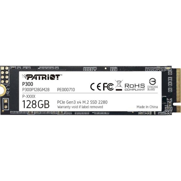 SSD PATRIOT P300 128GB M.2 PCIE NVMe 3D NAND Write speed 600 MBytes/sec Read speed 1600 MBytes/sec 3.8mm TBW 60 TB P300P128GM28