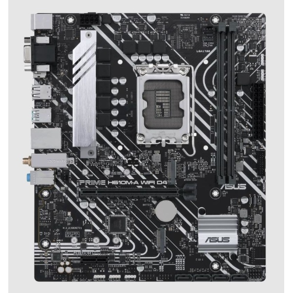 Mainboard ASUS Intel H610 LGA1700 Micro-ATX Memory DDR4 Memory slots 2 1xPCI-Express 3.0 1x 1xPCI-Express 4.0 16x 2xM.2 1x15pin D-sub 1xHDMI 1xDisplayPort 2xAudio-In 1xAudio-Out 4xUSB 2.0 2xUSB 3.2 2xPS/2 1xRJ45 2xRF-Out H610M-AWIFID4 - Image 2