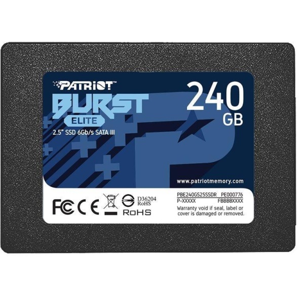 SSD PATRIOT Burst Elite 240GB SATA 3.0 3D NAND Write speed 320 MBytes/sec Read speed 450 MBytes/sec 2,5" TBW 100 TB PBE240GS25SSDR