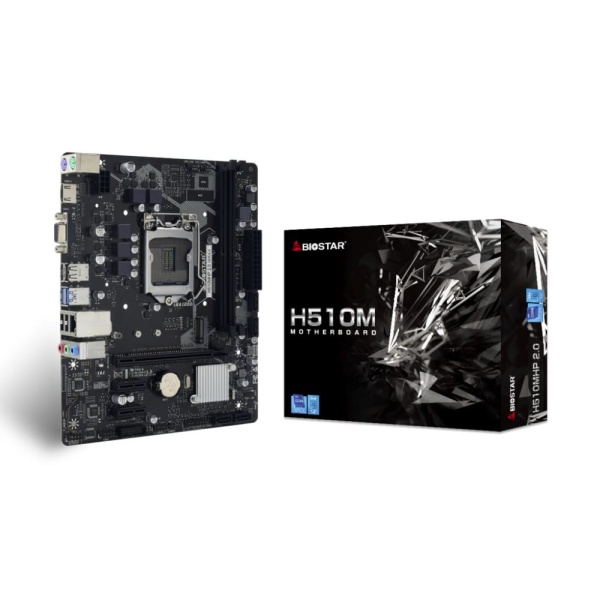 Mainboard BIOSTAR Intel H510 LGA1200 MicroATX Memory DDR4 Memory slots 2 2xPCI-Express 3.0 1x 1xPCI-Express 4.0 16x 1xM.2 1x15pin D-sub 1xHDMI 2xAudio-In 1xAudio-Out 4xUSB 2.0 2xUSB 3.2 2xPS/2 1xRJ45 H510MHP2.0