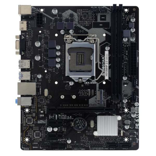 Mainboard BIOSTAR Intel H510 LGA1200 MicroATX Memory DDR4 Memory slots 2 2xPCI-Express 3.0 1x 1xPCI-Express 4.0 16x 1xM.2 1x15pin D-sub 1xHDMI 2xAudio-In 1xAudio-Out 4xUSB 2.0 2xUSB 3.2 2xPS/2 1xRJ45 H510MHP2.0 - Image 2