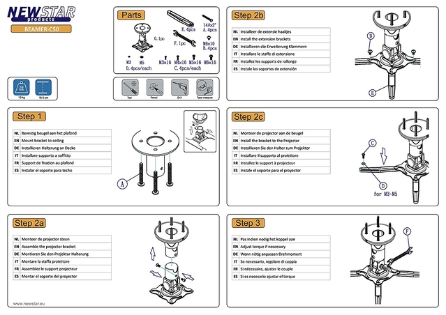 PROJECTOR ACC CEILING MOUNT/18.5CM BEAMER-C50 NEOMOUNTS - Image 6