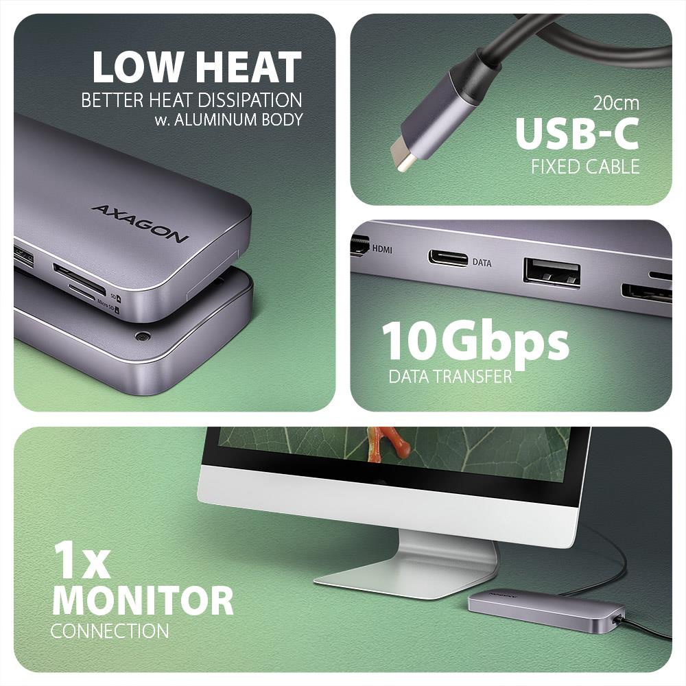 I/O HUB USB-C 6IN1/0.2M HMC-6GM2 AXAGON - Image 5