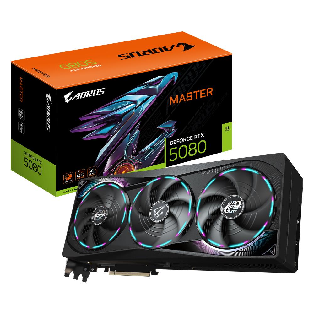 Graphics Card GIGABYTE NVIDIA GeForce RTX 5080 16 GB GDDR7 256 bit PCIE 5.0 16x GPU 2617 MHz Dual Slot Fansink 1xHDMI 3xDisplayPort GV-N5080AORUSM-16GD1.0