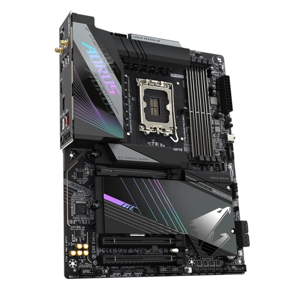 Mainboard GIGABYTE Intel Z790 LGA1700 ATX Memory DDR5 Memory slots 4 1xPCI-Express 3.0 16x 1xPCI-Express 4.0 16x 1xPCI-Express 5.0 16x 5xM.2 1xHDMI 2xUSB 2.0 6xUSB 3.2 1xUSB-C 1xOptical S/PDIF 1xRJ45 2xAudio port Z790APROXWIFI7 - Image 3