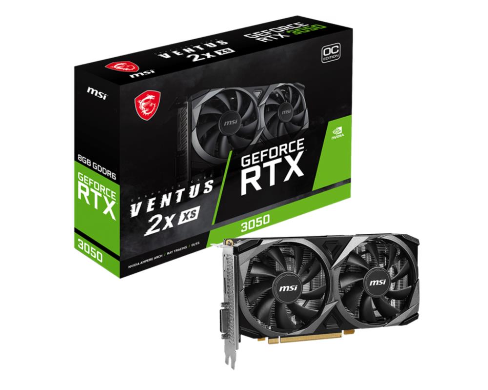Graphics Card MSI NVIDIA GeForce RTX 3050 8 GB GDDR6 128 bit PCIE 4.0 8x Dual Slot Fansink 1xDVI-D 1xHDMI 1xDisplayPort RTX3050VEN2XXS8GOC