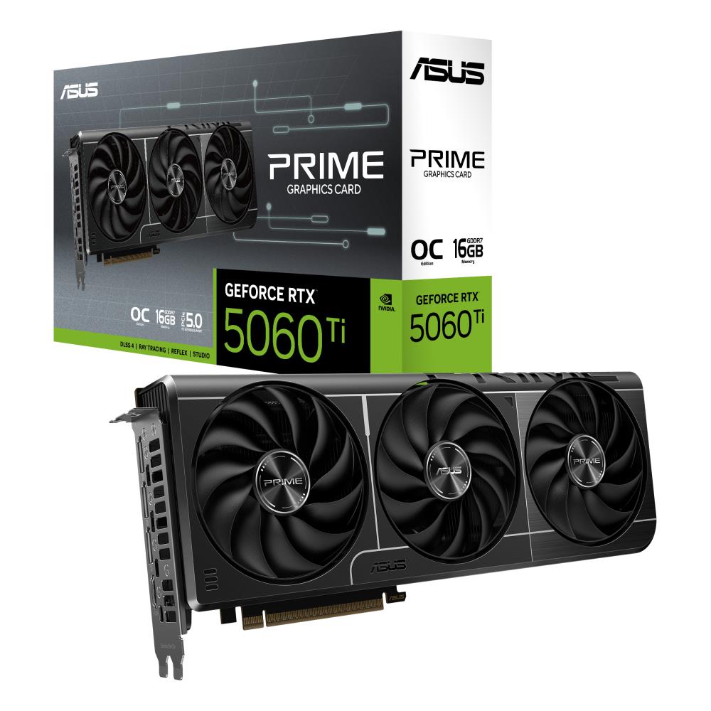 Graphics Card ASUS NVIDIA GeForce RTX 5060 Ti 16 GB GDDR7 128 bit PCIE 5.0 16x Triple slot Fansink 1xHDMI 3xDisplayPort PRIME-RTX5060TI-O16G