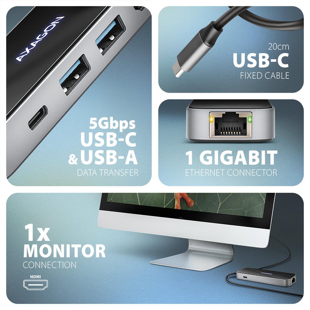 I/O HUB USB-C 6IN1/GLASS 0.2M HMC-6GLN AXAGON - Image 2