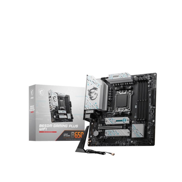 Mainboard MSI AMD B650 SAM5 Micro-ATX Memory DDR5 Memory slots 4 2xPCI-Express 1x 1xPCI-Express 16x 2xM.2 1xHDMI 1xDisplayPort 7xUSB 3.2 1xUSB-C 1xRJ45 5xAudio port B650MGAMINGPLUSWIFI