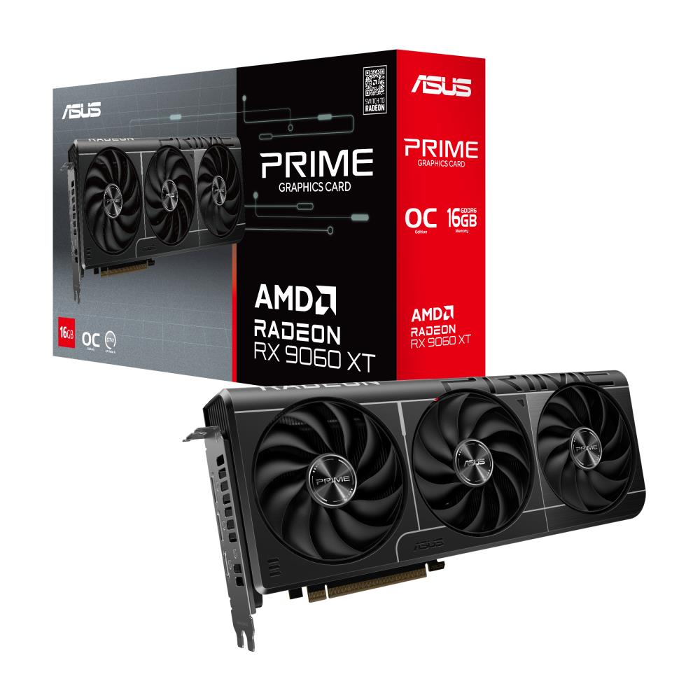 Graphics Card ASUS AMD Radeon RX 9060 XT 16 GB GDDR6 128 bit PCIE 5.0 16x Triple slot Fansink 1xHDMI 2xDisplayPort PRIME-RX9060XT-O16G
