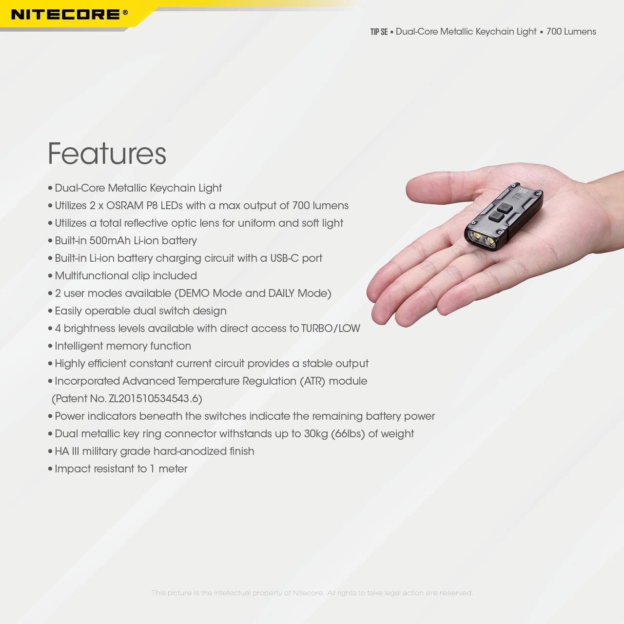 FLASHLIGHT T SERIES 700 LUMENS/TIP SE BLACK NITECORE - Image 8