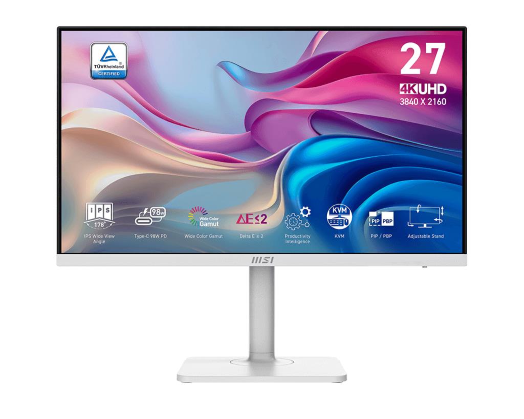 LCD Monitor MSI MODERN MD272UPHW 27" Business/4K Matte Panel IPS 3840x2160 16:9 60Hz 4 ms Speakers Colour White MODERNMD272UPHW