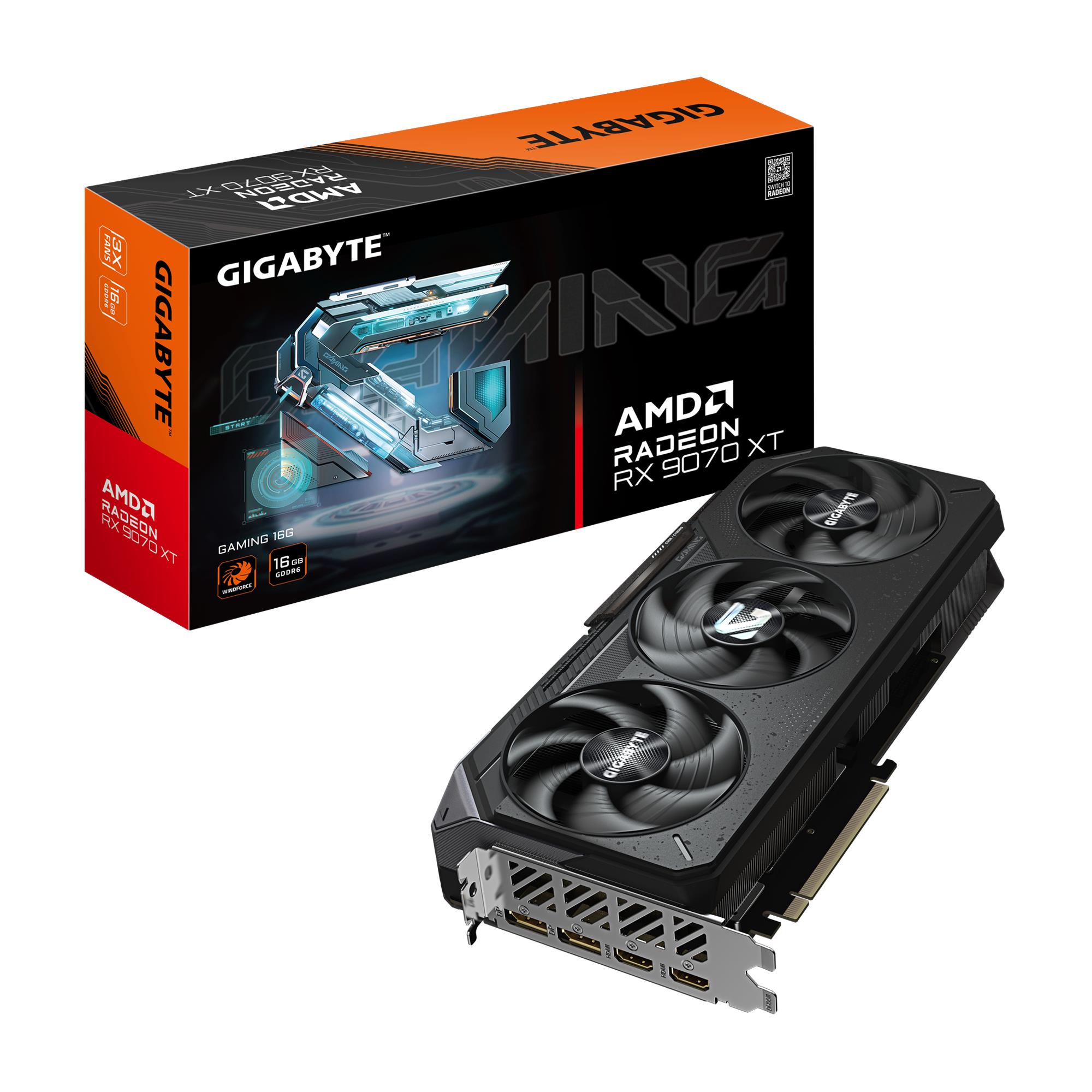 Graphics Card GIGABYTE AMD Radeon RX 9070 XT 16 GB GDDR6 256 bit PCIE 5.0 16x Triple slot Fansink GV-R9070XTGAMING-16GD1.0