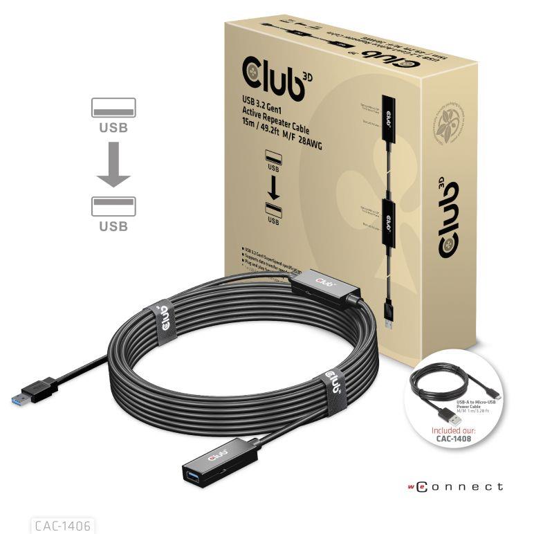 CABLE USB3.2 REPEATER 15M/M/F CAC-1406 CLUB3D