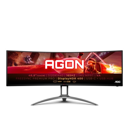 LCD Monitor AOC AG493UCX2 48.8" Gaming/Curved Panel VA 5120x1440 32:9 165Hz Matte 4 ms Speakers Swivel Height adjustable Tilt Colour Black AG493UCX2
