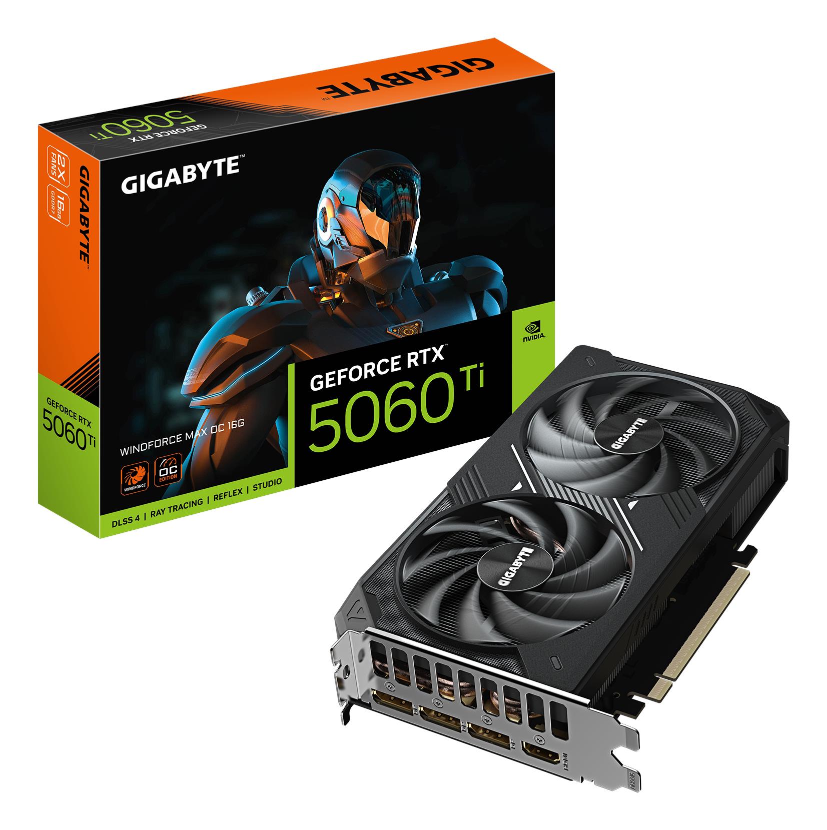 Graphics Card GIGABYTE NVIDIA GeForce RTX 5060 Ti 2587 MHz 16 GB GDDR7 128 bit PCI Express 5.0 Active N506TWF2MAXOC-16GD