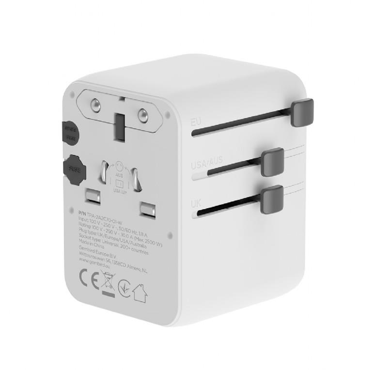 POWER ADAPTER TRAVEL 70W/WHITE TPA-2A3C70-01-W GEMBIRD - Image 2