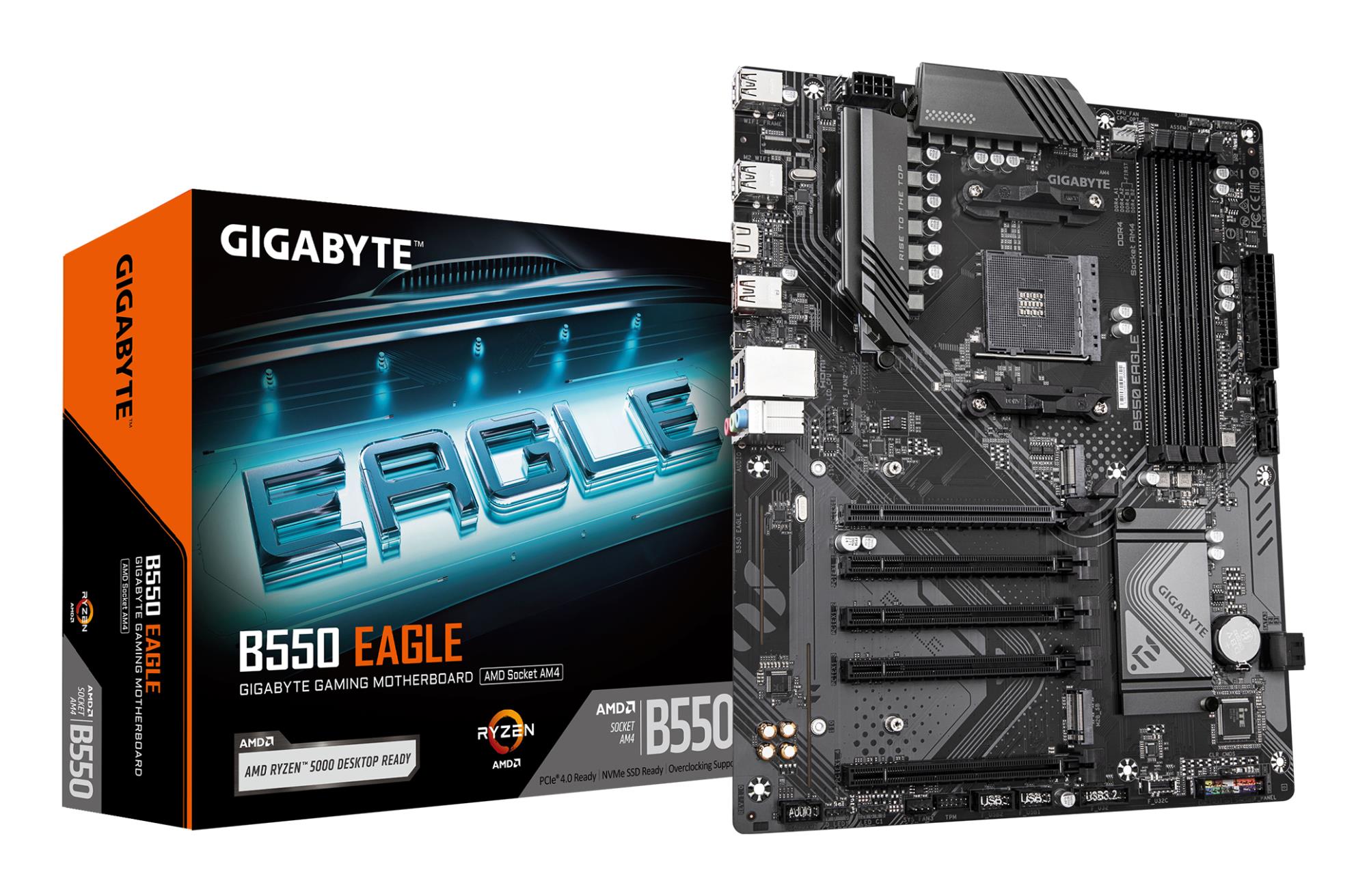 Mainboard GIGABYTE AMD B550 SAM4 ATX Memory DDR4 Memory slots 4 4xPCI-Express 3.0 1x 1xPCI-Express 4.0 16x 2xM.2 1xHDMI 4xUSB 2.0 1xUSB 3.2 type B 2xUSB 3.2 1xUSB-C 1xRJ45 3xAudio port B550EAGLE1.0 - Image 5
