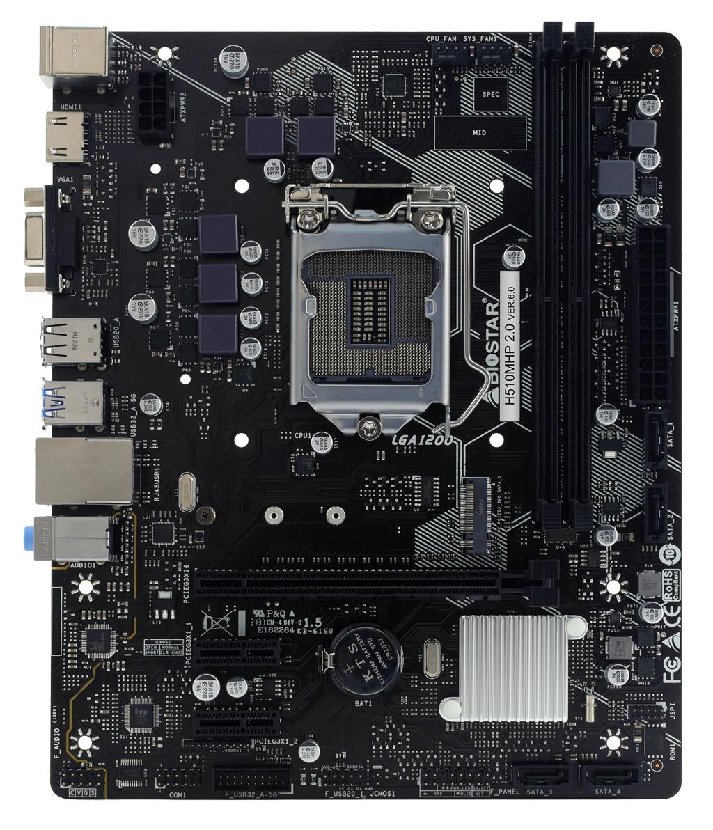 Mainboard BIOSTAR Intel H510 LGA1200 MicroATX Memory DDR4 Memory slots 2 2xPCI-Express 3.0 1x 1xPCI-Express 4.0 16x 1xM.2 1x15pin D-sub 1xHDMI 2xAudio-In 1xAudio-Out 4xUSB 2.0 2xUSB 3.2 2xPS/2 1xRJ45 H510MHP2.0 - Image 4