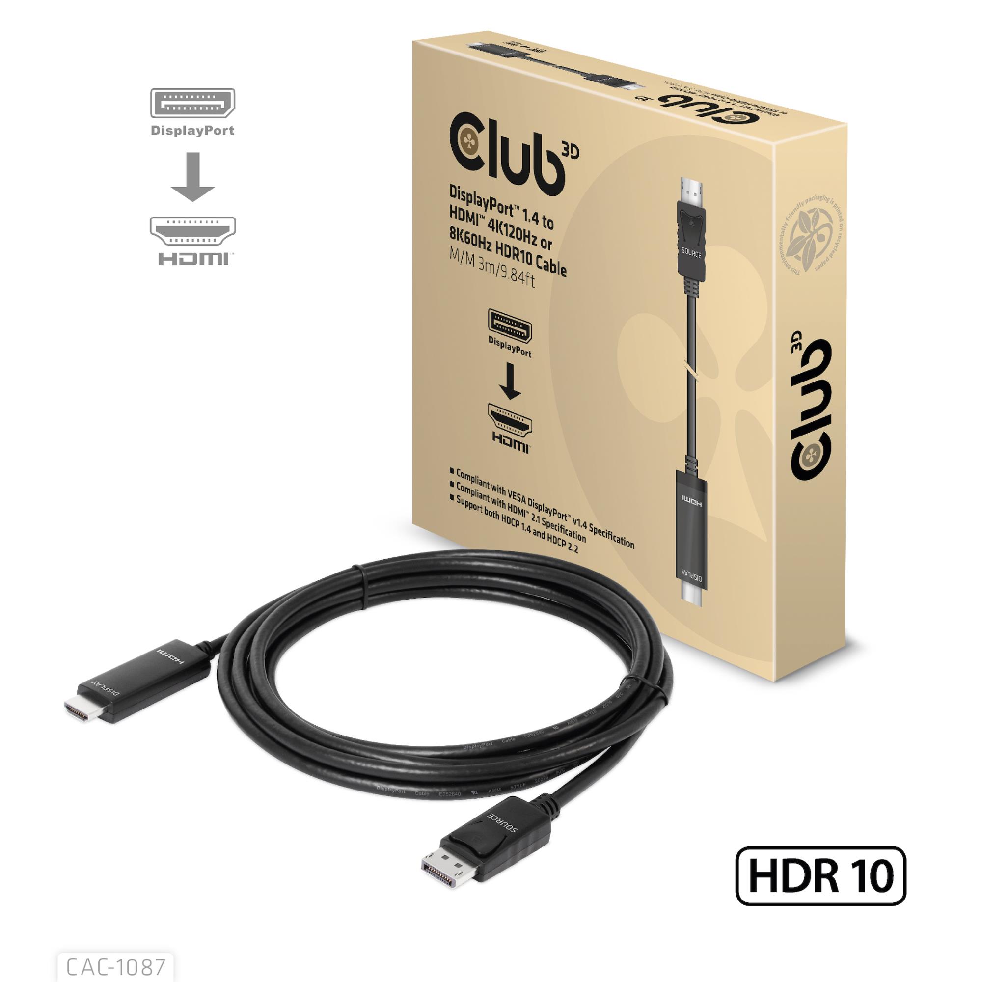 CABLE DP TO HDMI 3M/M/M CAC-1087 CLUB3D - Image 3