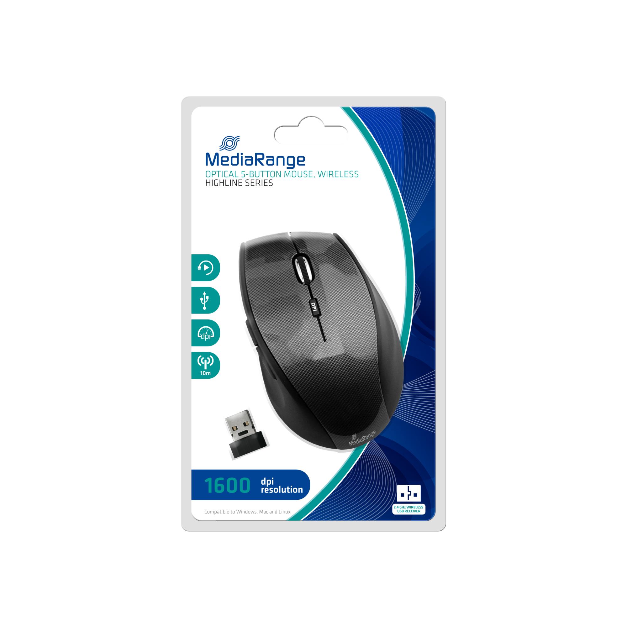 MOUSE USB OPTICAL WRL 5-BUTTON/BLACK MROS207 MEDIARANGE - Image 4