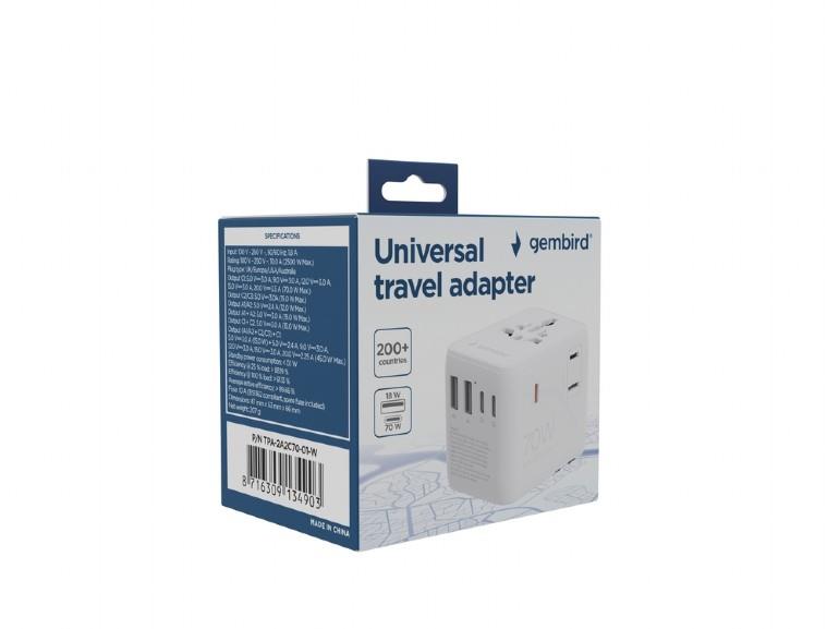 POWER ADAPTER TRAVEL 70W/WHITE TPA-2A3C70-01-W GEMBIRD - Image 3
