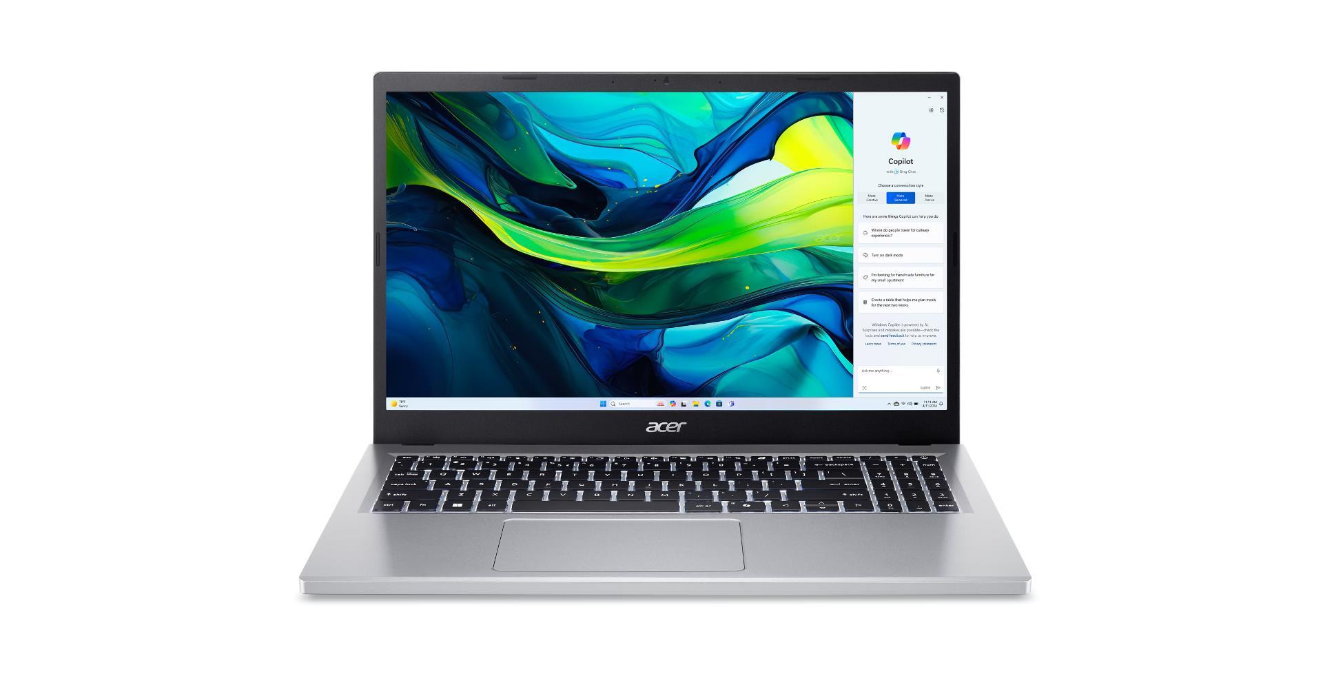 Notebook ACER Aspire Go 15 CPU Intel Core 3 N355 15.6 " 1920 x 1080 pixels RAM 16 GB DDR5-SDRAM SSD 512 GB Discrete graphics Not available On-board graphics Yes Keyboard language English OS installed Windows 11 Home Colour Silver Weight 1.73 kg NX.J46EL.001