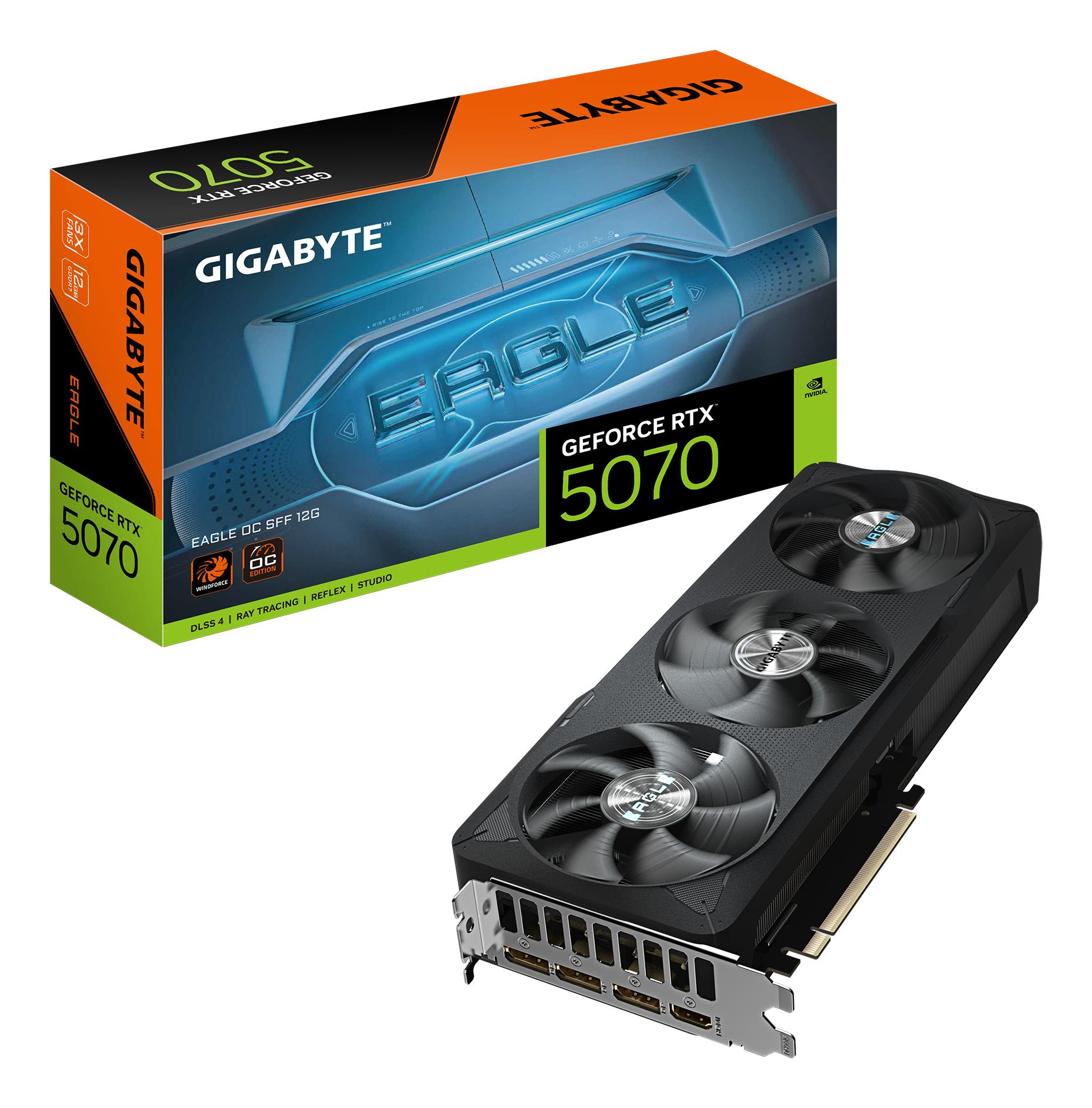 Graphics Card GIGABYTE NVIDIA GeForce RTX 5070 12 GB GDDR7 192 bit PCIE 5.0 16x GPU 2587 MHz Triple slot Fansink 1xHDMI 3xDisplayPort GV-N5070EAGLEOC-12GD