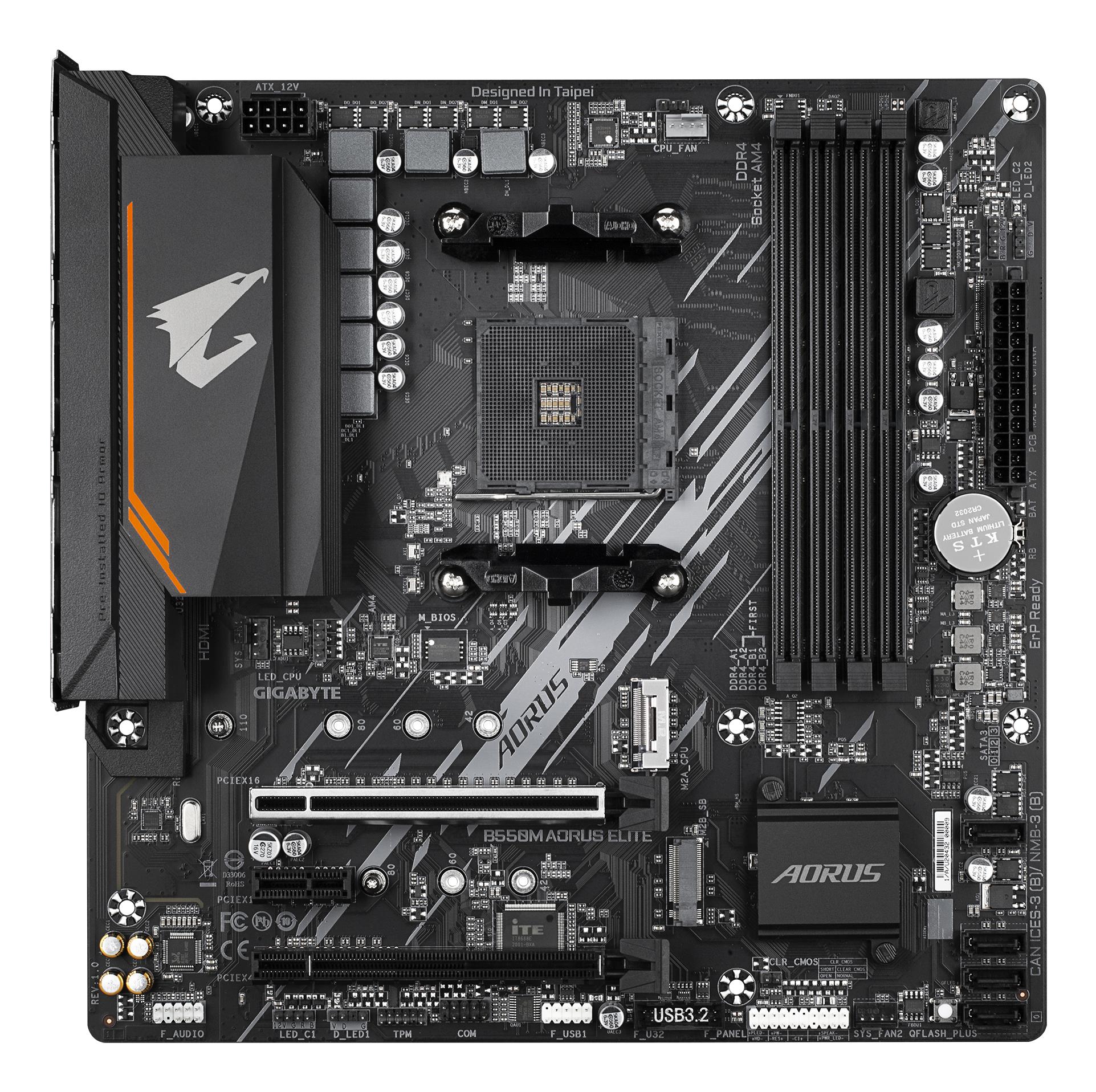 Mainboard GIGABYTE AMD B550 SAM4 Micro-ATX Memory DDR4 Memory slots 4 1xPCI-Express 3.0 1x 1xPCI-Express 3.0 4x 1xPCI-Express 4.0 16x 2xM.2 1xDVI-D 1xHDMI 2xAudio-In 1xAudio-Out 4xUSB 2.0 4xUSB 3.2 1xPS/2 1xRJ45 B550MAORUSELITE1.3 - Image 6