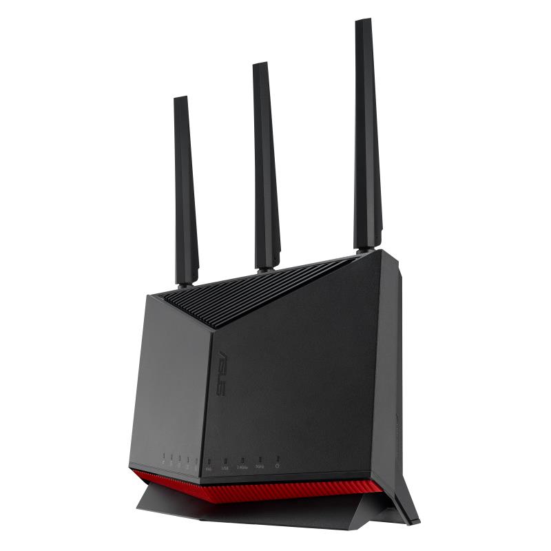 Wireless Router ASUS 6800 Mbps Mesh Wi-Fi 5 Wi-Fi 6 Wi-Fi 6e Wi-Fi 7 IEEE 802.11a IEEE 802.11b IEEE 802.11g IEEE 802.11n IEEE 802.11ac IEEE 802.11ax USB 2.0 3x2.5GbE LAN WAN ports 2 Number of antennas 4 RT-BE86U