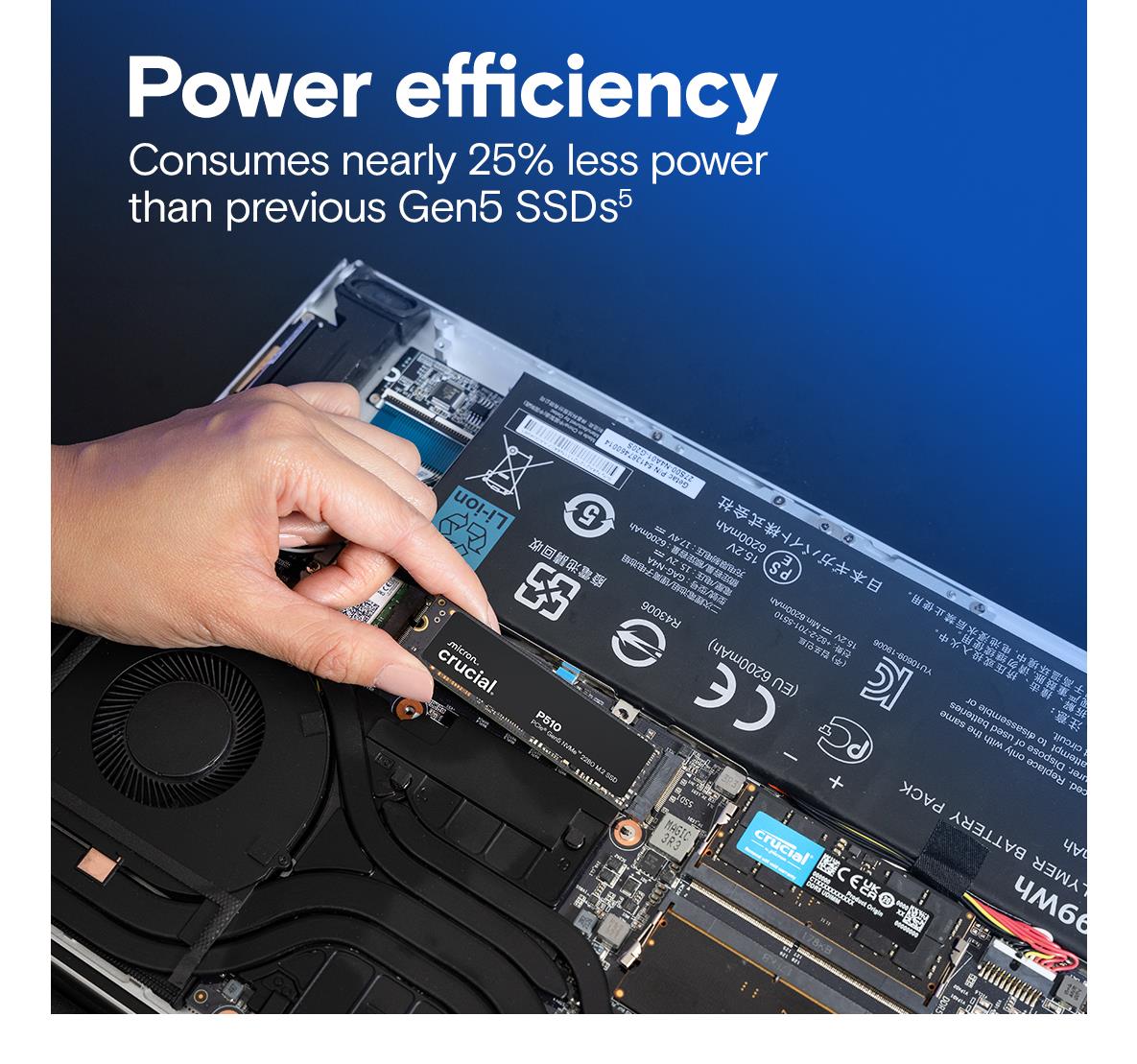 SSD CRUCIAL 600xTBW rating Read speed 11000 MB/s Write speed 9500 MB/s NVMe Yes PCI Express 5.0 M.2 1000 GB P510 CT1000P510SSD8 - Image 5