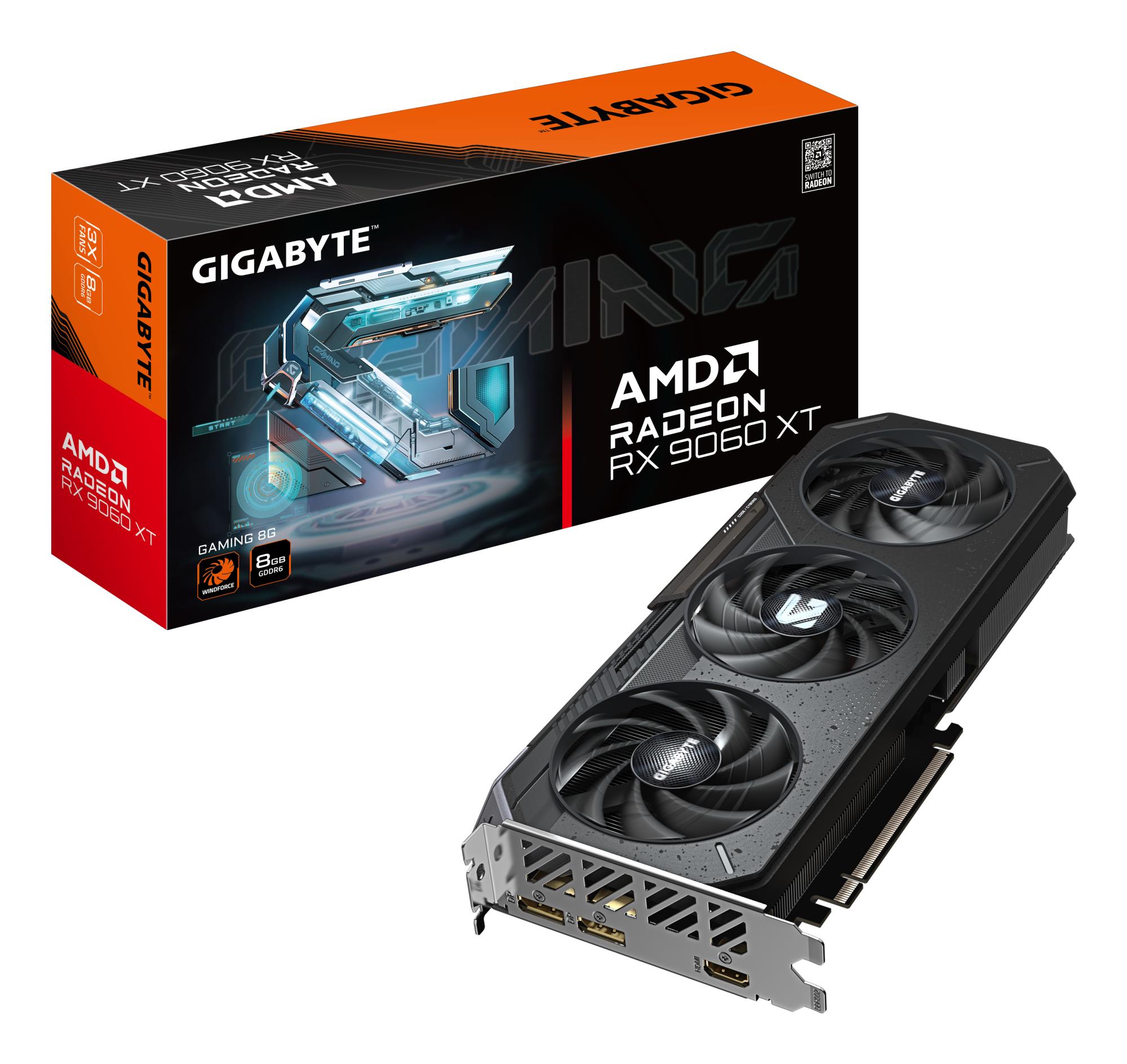 Graphics Card GIGABYTE AMD Radeon RX 9060 XT 8 GB GDDR6 128 bit PCIE 5.0 16x Triple slot Fansink GV-R9060XTGAMING-8GD1.0