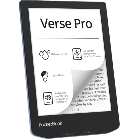 E-Reader POCKETBOOK Verse Pro 6" 1072x1448 1xUSB-C Wireless LAN Bluetooth Azure PB634-A-WW