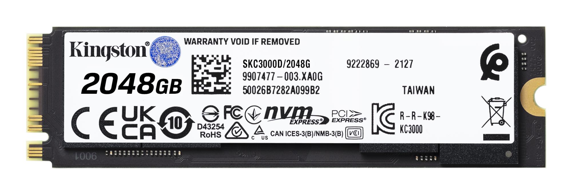 SSD KINGSTON KC3000 2TB M.2 NVMe 3D TLC Write speed 7000 MBytes/sec Read speed 7000 MBytes/sec MTBF 1800000 hours SKC3000D/2048G - Image 2