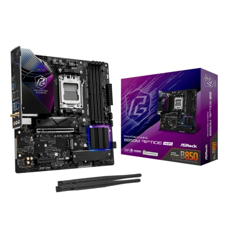 Mainboard ASROCK AMD B850 SAM5 Micro-ATX Memory DDR5 Memory slots 4 1xHDMI 1xDisplayPort 1xAudio-In 1xAudio-Out 1xMicrophone 4xUSB 2.0 3xUSB 3.2 1xUSB-C 1xRJ45 B850MRIPTIDEWIFI