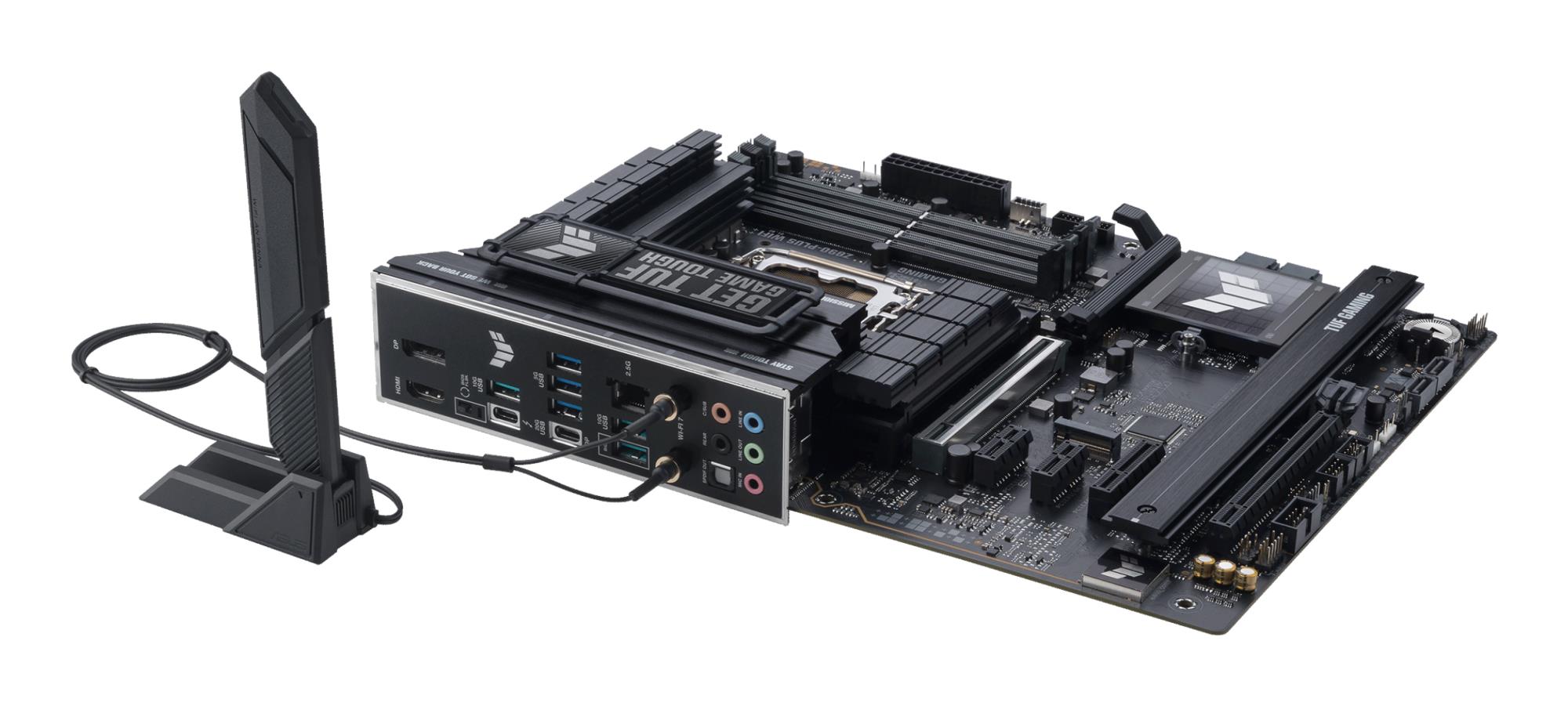 Mainboard ASUS Intel Z890 LGA1851 ATX Memory DDR5 Memory slots 4 2xPCI-Express 4.0 1x 1xPCI-Express 4.0 4x 1xPCI-Express 4.0 16x 1xPCI-Express 5.0 16x 4xM.2 1xHDMI 1xDisplayPort 3xUSB 3.0 3xUSB 3.1 1xUSB-C 1xUSB-C w/Thunderbolt 1xOptical S/PDIF 1xRJ45 5xAudio port TUFGAMINGZ890-PLUSWIFI - Image 6