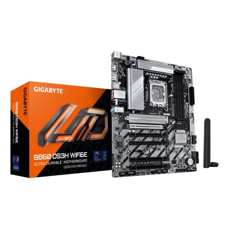 Mainboard GIGABYTE Intel B860 Express LGA1851 ATX Memory DDR5 5xPCI-Express 16x 2xM.2 1xHDMI 1xDisplayPort 1xAudio-In 1xAudio-Out 1xMicrophone 1xUSB 2.0 1xUSB 3.2 1xUSB-C 1xPS/2 1xRJ45 B860DS3HWIFI6E1.0