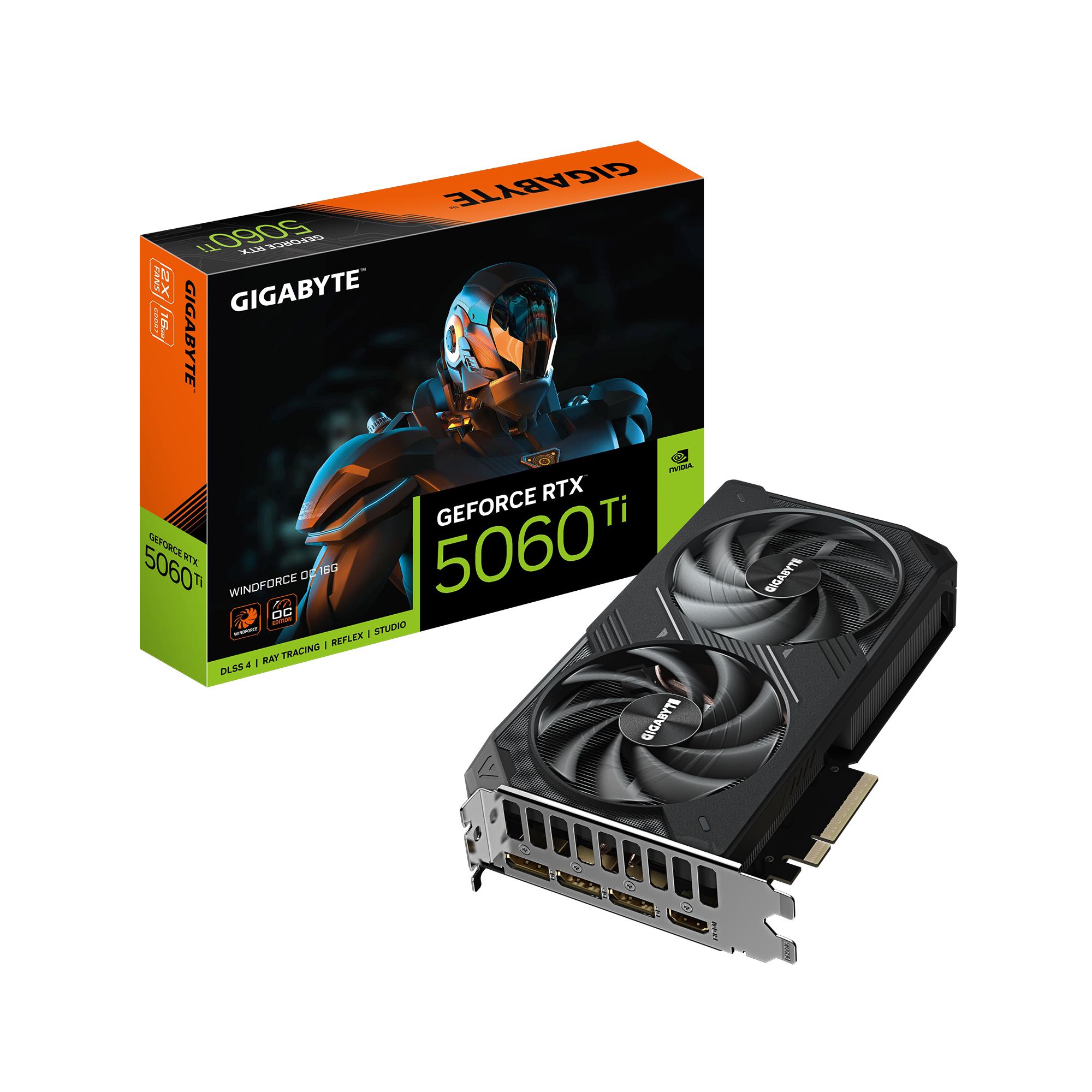 Graphics Card GIGABYTE NVIDIA GeForce RTX 5060 Ti 16 GB GDDR7 128 bit PCIE 5.0 8x GPU 2587 MHz Dual Slot Fansink GV-N506TWF2OC-16GD1.0