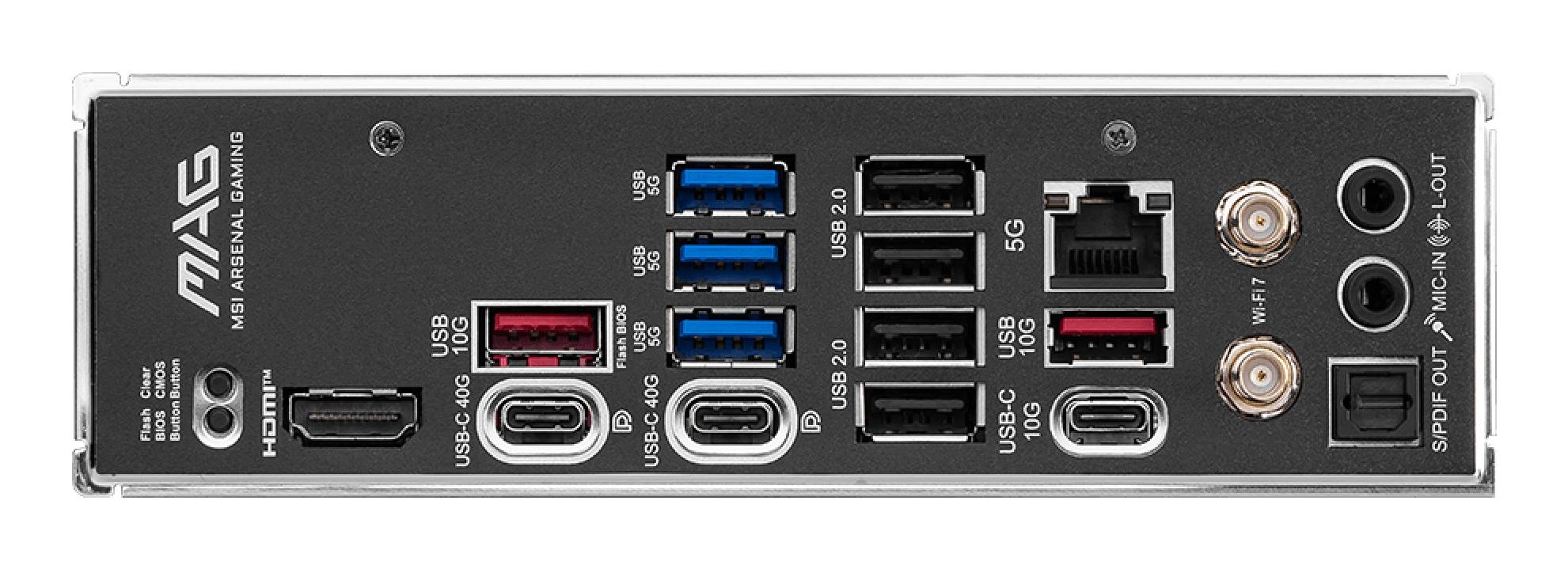 Mainboard MSI AMD X870 SAM5 ATX Memory DDR5 Memory slots 4 1xPCI-Express 1x 3xPCI-Express 16x 4xM.2 1xHDMI 1xAudio-In 1xAudio-Out 4xUSB 2.0 4xUSB 3.2 3xUSB-C 1xRJ45 MAGX870TOMAHAWKWIFI - Image 5