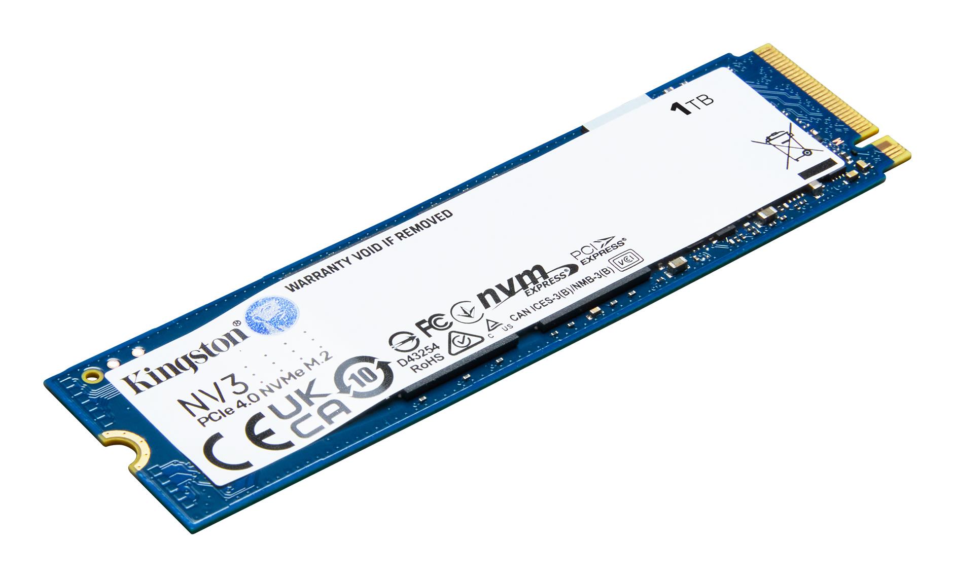 SSD KINGSTON NV3 1TB M.2 PCIE NVMe 3D NAND Write speed 4000 MBytes/sec Read speed 6000 MBytes/sec TBW 320 TB MTBF 200000 hours SNV3S/1000G