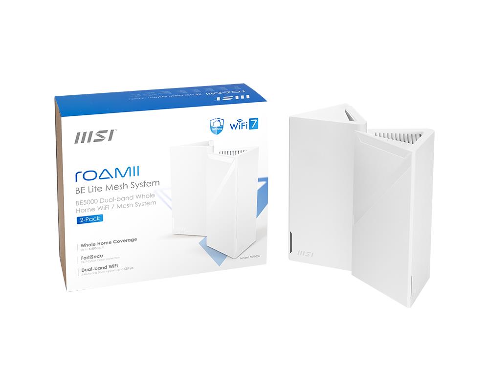 Wireless Router MSI 2-pack 5000 Mbps Mesh Wi-Fi 5 Wi-Fi 6 Wi-Fi 7 IEEE 802.11a IEEE 802.11b IEEE 802.11g MRBE50-2PK