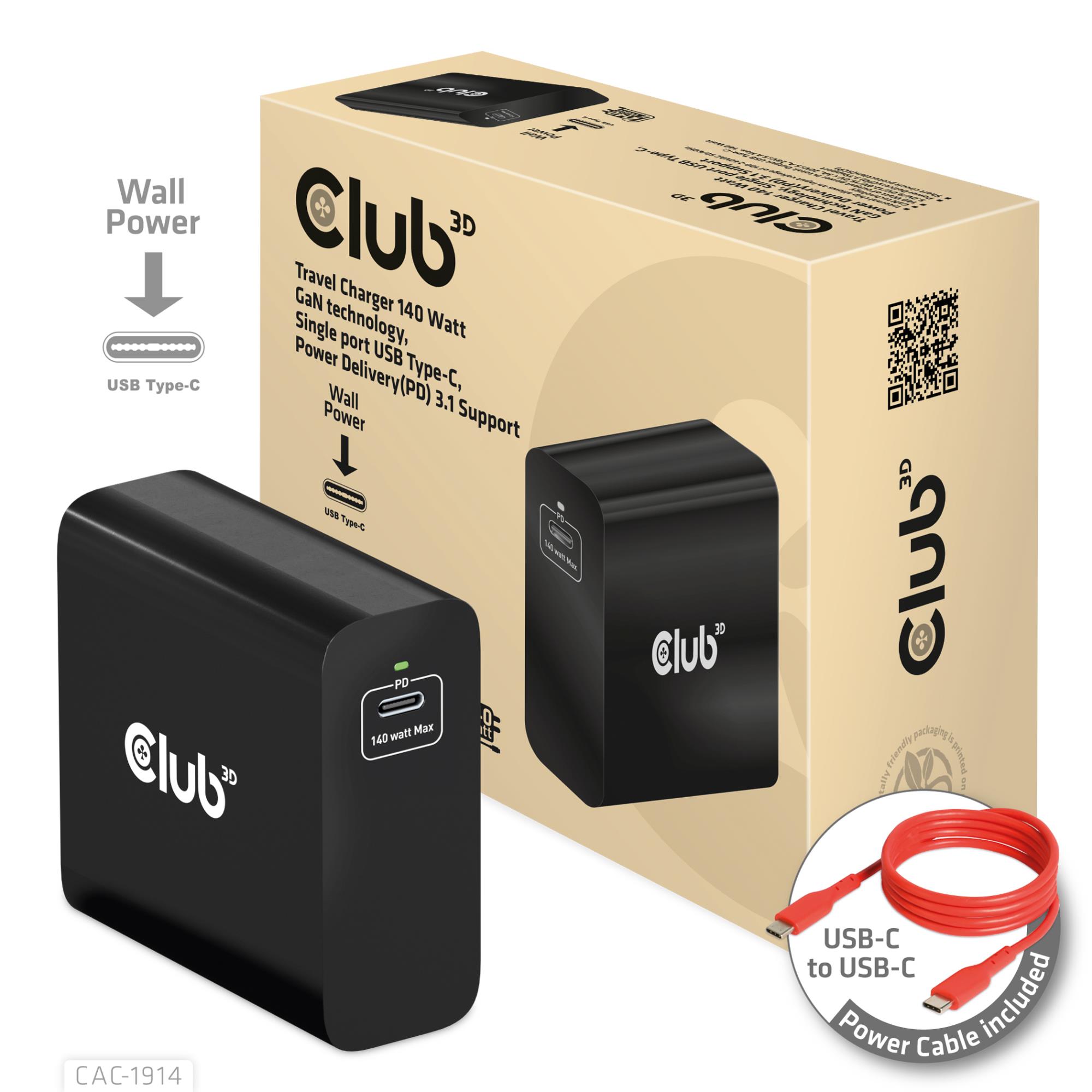 MOBILE TRAVEL CHARGER USB-C/140W GAN CAC-1914EU CLUB3D - Image 2