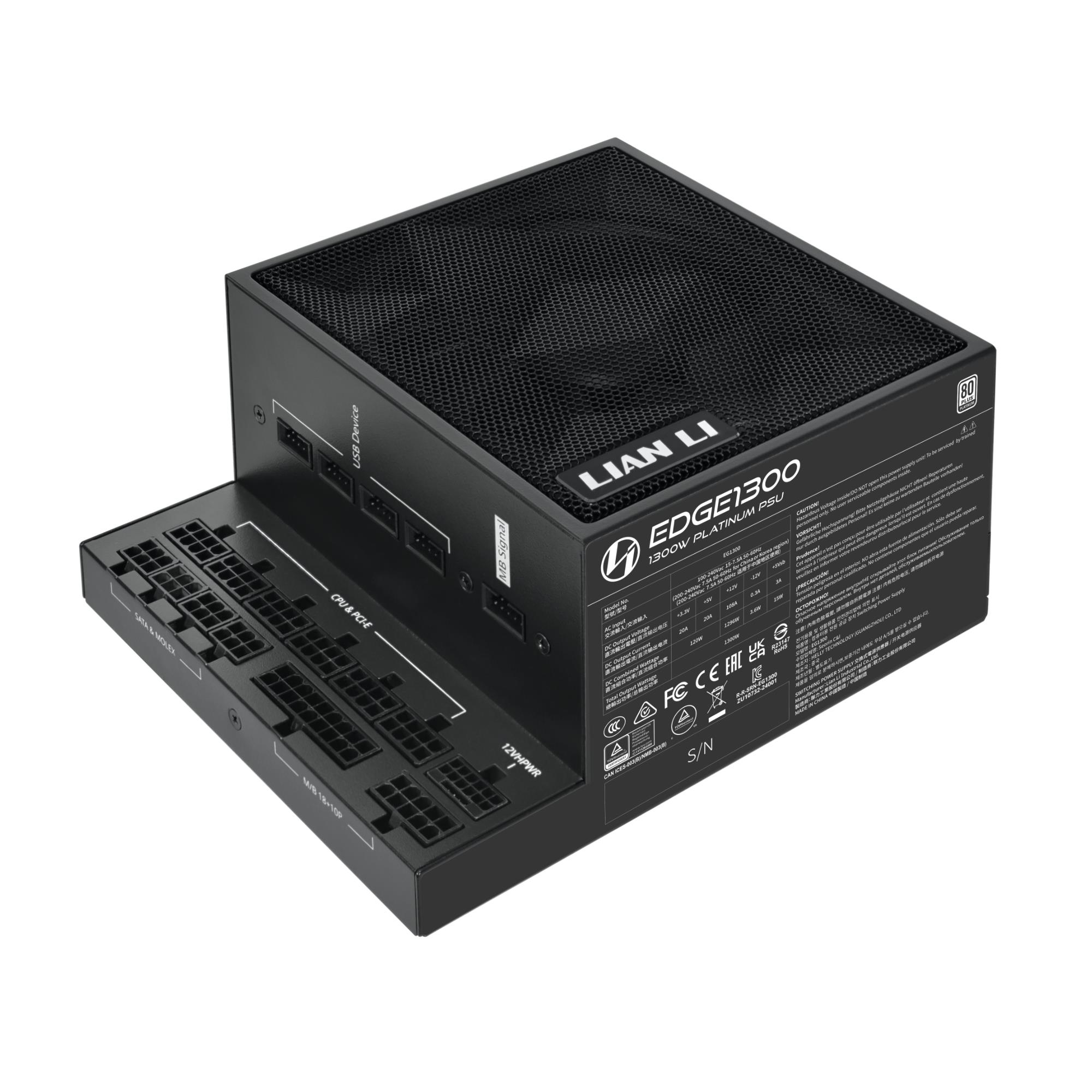 Power Supply LIAN LI EDGE1300 1300 Watts Efficiency 80 PLUS PLATINIUM PFC Active G9P.EG1300.BE00.EU