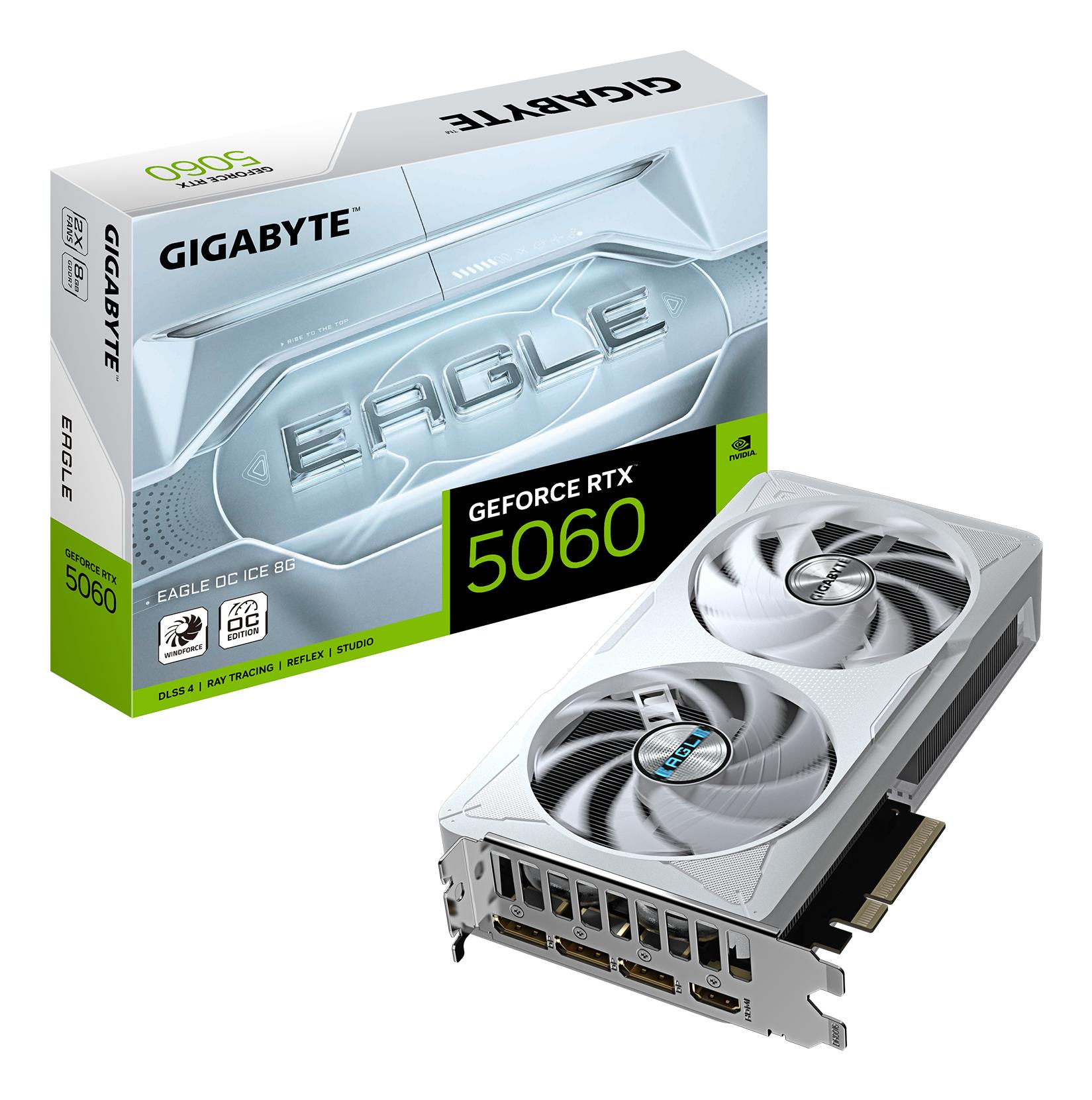 Graphics Card GIGABYTE NVIDIA GeForce RTX 5060 2550 MHz 8 GB GDDR7 128 bit PCI Express 5.0 Active GV-N5060EAGLEOCICE-8GD