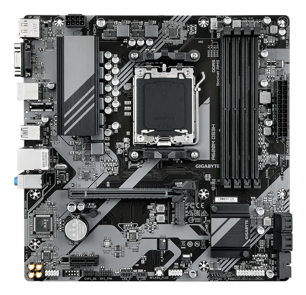 Mainboard GIGABYTE AMD A620 Socket AM5 micro ATX RAM DDR5-SDRAM 4xSlots 1xPCI Express x1 slots 1xPCI Express x16 slots 1xNumber of M.2 (M) slots A620MDS3H2.0 - Image 2