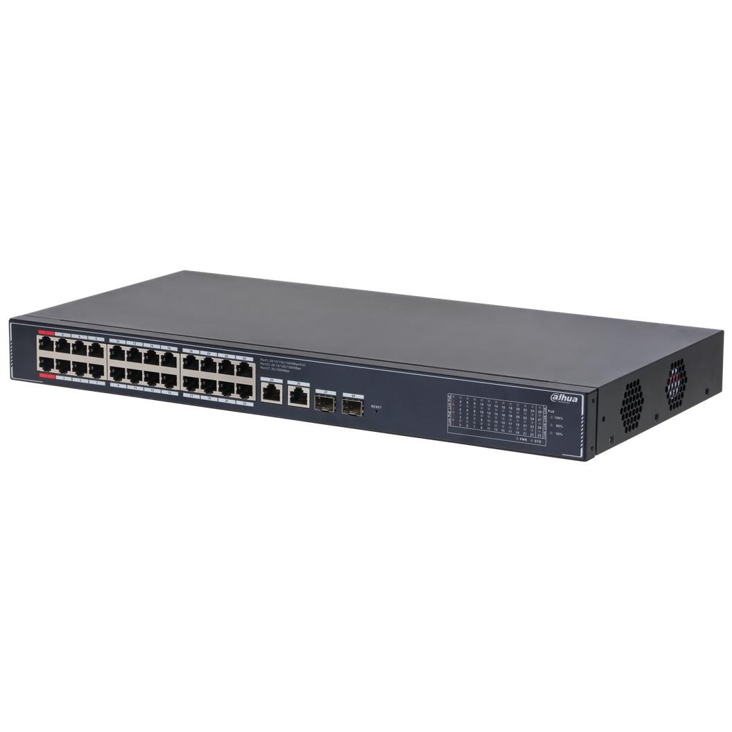 Switch DAHUA DH-SG4028LP 26xGigabit Ethernet (copper) ports quantity 2xSFP module slots quantity 4xPower over Ethernet (PoE) ports quantity Total Power over Ethernet (PoE) budget 240 W SG4028LP